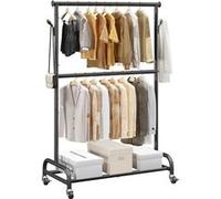 VEVOR Portant à vêtements avec roulettes, porte-manteau robuste en acier carbone avec barre transversale réglable et crochets latéraux, charge de 68 kg, penderie à vêtements pour chambre, buanderie