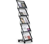 VEVOR Porte-brochures pliable Porte-revues avec 5 poches, porte-littérature à roulettes Porte-catalogue incliné, porte-livres Présentoir au sol pour foire, show de bureau, exposition