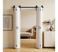 VEVOR Porte Coulissante Intérieure 182,9x213,4 cm, Porte de Grange Pliante en MDF, pour Séparation de Pièce Chambre Salon Placard, Quincaillerie Incluse, Compact, Panneaux Pré-assemblés, Blanc