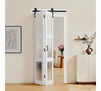 VEVOR Porte Coulissante Intérieure 91,4x213,4 cm, Porte de Grange Pliante en MDF avec Verre Trempé, pour Séparation de Pièce Chambre Salon Placard, Quincaillerie Incluse, Panneaux Pré-assemblés, Blanc