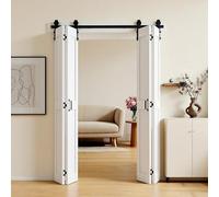 VEVOR Porte Coulissante Intérieure Double Volets 1524x2134 mm, Porte de Grange Pliante avec Kit Quincaillerie pour Chambre Salon et Garage, Compacte à Structure en H, Panneaux Préassemblés, Blanche