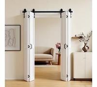 VEVOR Porte Coulissante Intérieure Double Volets 1524x2134 mm, Porte de Grange Pliante avec Kit Quincaillerie pour Chambre Salon et Garage, Compacte à Structure en H, Panneaux Préassemblés, Blanche