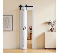 VEVOR Porte coulissante pliante de style porte de grange 609 x 2134 mm en MDF, avec kit de ferrures et cadre en H peu encombrant, porte coulissante pliante pour chambre à coucher ou salon, blanche (mo