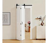 VEVOR Porte coulissante pliante de style porte de grange 914 x 2134 mm en MDF, avec kit de ferrures et cadre en H peu encombrant, porte coulissante pliante pour chambre à coucher ou salon, blanche (mo