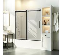 VEVOR Porte de Baignoire-douche sans Cadre 1422-1524x1524 mm, Pare-baignoire Coulissante Double, avec Verre Trempé Transparent de 8 mm et Poignée en Acier Inoxydable, pour Salle de bain, Noir