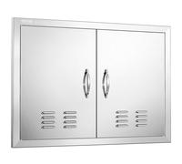 VEVOR Porte d'accès au gril, 762 x 533 mm, Double porte de cuisine extérieure, Porte en acier inoxydable montée à fleur, Porte murale verticale avec poignées et fentes d'aération, pour îlot de gril, s