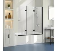 VEVOR Porte de baignoire-douche sans cadre 1295x1422 mm, pare-baignoire à charnière 3 volets pliable avec porte en verre trempé de 6 mm, conception rotative et pliable à 180°, pour salle de bain, noir