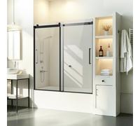 VEVOR Porte coulissante sans cadre en verre pour baignoire et douche (1422-1524 x 1524 mm) pour portes coulissantes dans la baignoire, finition noire