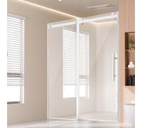 VEVOR Porte de Douche Coulissante 147x150x190 cm, Paroi de Douche sans Cadre, en Verre Trempé SGCC Transparent de 8 mm, Étanche, Incassable, Résistant aux Taches, avec Quincaillerie en Inox, Chrome