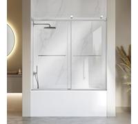 Paroi de douche VEVOR pour baignoire, 1524x1524 mm, sans cadre, verre trempé de 8 mm, argentée. Habillage de baignoire avec porte coulissante double en verre transparent trempé, pour baignoires et dou