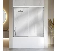 VEVOR Porte de Douche Coulissante 1524x1524 mm Pare Baignoire Cadre Argent | Verre Trempé Transparent 8 mm, Traitement Nano, Sans Cadre, Portes Doubles avec 2 Poignées en Acier Inox, pour Salle de Bains