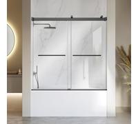 VEVOR Porte de Douche Coulissante 1524x1524 mm Pare Baignoire Sans Cadre | Verre Trempé Transparent 8 mm, Traitement Nano, Portes Doubles avec 2 Poignées en Acier Inoxydable, pour Salle de Bains, Noir