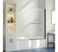 VEVOR Porte de Douche sans Cadre 864 x 1397 mm, Demi-porte de Baignoire en Verre Trempé de 6 mm, avec Pare-douche, Installation Réversible, pour Salle de Bain Domicile, Noir