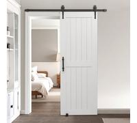 VEVOR Porte de grange coulissante, 762 x 2134 mm, panneau MDF, kit de porte coulissante avec kit quincaillerie, surface en PVC imperméable, facile à installer, cadre en H, pour salon et salle de bain