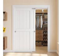 VEVOR Porte de Placard Coulissante à 2 Vantaux 1524x2032 mm, Structure Tout Bois, Porte Interieur avec Kit de Rail et Quincaillerie, Guide au Sol, Style Moderne pour Chambre, Dressing, Couloir, Blanc