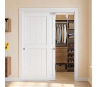 VEVOR Porte de Placard Coulissante à 2 Vantaux 1524x2032 mm, Structure Tout Bois, Porte Interieur avec Kit de Rail et Quincaillerie, Guide au Sol, Style Moderne pour Chambre, Dressing, Couloir, Blanc