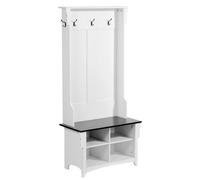 VEVOR Porte-Manteau en Bois, Meuble d’Entrée avec Banc et Rangement pour Chaussures, Support Manteau sur Pied, Vestiaire avec Étagères Réglables, 5 Crochets et Bande Lumineuse USB, pour Couloir