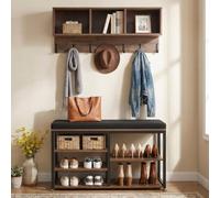 VEVOR Porte Manteau Mural avec Banc à Chaussures, Meuble d'Entrée avec Structure en Acier, Rangement pour Couloir Chambre Dressing, Vestiaire d'Entrée avec Patères et Étagère, Marron Rustique