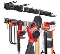 VEVOR Porte-Outils de Jardin Mural 1257,3 mm, Support Mural pour Outils, Charge Totale 272 kg, avec 3 Rails Perforés et 12 Crochets Réglables, pour Pelles, Râteaux, Balais, Garage et Abri de Jardin