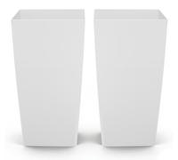VEVOR Jardinière Haute Lot de 2 Pot de Fleur Haut 75 cm pour Plantes Intérieur Extérieur Entrée Terrasse Jardin, avec Trous Drainage, Roulettes, Style Moderne en Plastique, Forme Carrée Conique, Blanc