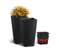 VEVOR Pot de Fleurs, Lot de 2, Grande Jardinière Plantes 570 mm, Design Moderne, Système de Drainage Efficace Intégré, avec Bac Plantation, pour Jardinage de Porche, Patio, Extérieur, Intérieur, Noir