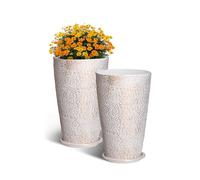 VEVOR Pot de fleurs conique 530 mm – Lot de 2, finition pierre, beige, drainage efficace