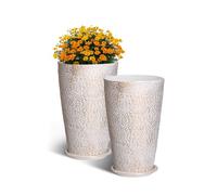 VEVOR Pot de Fleurs, Lot de 2, Grande Jardinière Plantes Conique 530 mm, Finition en Pierre, Design Élégant, Système de Drainage Efficace, pour Porche, Patio, Bureaux, Extérieur, Intérieur, Beige
