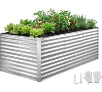 VEVOR Potager surélevé en métal 2400 x 1200 x 860 mm, potager rectangulaire, kit de bacs à fleurs pour l'extérieur, potager avec gants, parterre de fleurs sans fond, bac à fleurs et légumes, argent