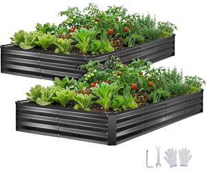 VEVOR Potager surélevé en métal, lot de 2, 244 x 122 x 30 cm, potager rectangulaire, ensemble de bacs à fleurs pour l'extérieur, potager avec gants, parterre de fleurs, bac à fleurs et légumes