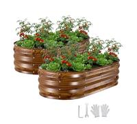 VEVOR Potager Surélevé Métal 120x60x30 cm Carré Potager Surélevé Lot de 2 Lit de Jardin Ovale pour Culture Légumes Fleurs, Fond Ouvert, Galvanisé Aluminium-zinc, avec Gants, Aspect Grain Bois Foncé
