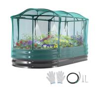 VEVOR Potager Surélevé Métal 180x90x30 cm Carré Potager Surélevé à Arrosage Auto Lit de Jardin Ovale pour Culture Légumes Fleurs, Fond Ouvert, Galvanisé Aluminium-zinc, avec Housse Filet, Gris Foncé