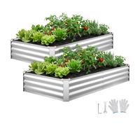 VEVOR Potager Surélevé Métal 180x90x30 cm Carré Potager Surélevé Lot de 2 Lit de Jardin Rectangulaire pour Extérieur Culture Légumes Fleurs, Fond Ouvert, Galvanisé Aluminium-zinc, avec Gants, Argenté