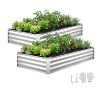 VEVOR Potager Surélevé Métal 180x90x30 cm Carré Potager Surélevé Lot de 2 Lit de Jardin Rectangulaire pour Extérieur Culture Légumes Fleurs, Fond Ouvert, Galvanisé Aluminium-zinc, avec Gants, Argenté