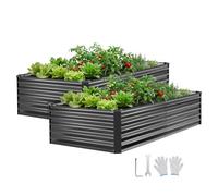 VEVOR Potager Surélevé Métal 203x102x46 cm Carré Potager Surélevé Lot de 2 Lit de Jardin Rectangulaire pour Culture de Légumes et Fleurs, Fond Ouvert, Galvanisé Aluminium-zinc, avec Gants, Gris Foncé