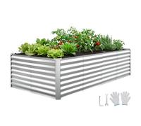 VEVOR Potager surélevé en métal 240 x 120 x 62 cm, potager rectangulaire, kit de bacs à fleurs pour l'extérieur, potager avec gants, parterre de fleurs sans fond, bac à fleurs et légumes, argent