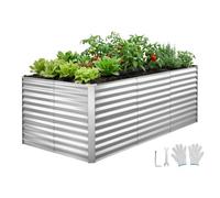 VEVOR Potager Surélevé Métal 240x120x86 cm Carré Potager Surélevé Rectangulaire Lit de Jardin pour Extérieur Culture de Légumes et Fleurs, Fond Ouvert, Galvanisé Aluminium-Zinc, avec Gants, Argenté