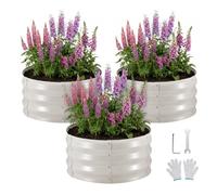 VEVOR Potager Surélevé Métal 60x60x30 cm Carré Potager Surélevé Lot de 3 Lit de Jardin Rond pour Culture de Légumes Fleurs Herbes Aromatiques, Fond Ouvert, Galvanisé Aluminium-zinc, avec Gants, Beige