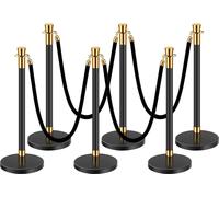 VEVOR Poteau de barrage Barrière (6 pièces) pour gérer la foule avec 4 cordes en velours noir (1,5 m de long), poteau de barrage en acier inoxydable avec socle rechargeable pour les expositions