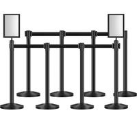 VEVOR Poteau de barrage Barrière (8 pièces) pour gérer la foule avec 8 sangles rétractables & 2 supports de panneaux, poteau de barrage en acier carbone avec socle rechargeable pour exposition