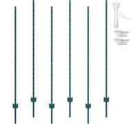 VEVOR Poteau de Clôture en Métal 182,88 cm, Lot de 6, Piquets de Clôture en Acier au Carbone Robuste, Poteaux Métalliques pour Jardin, Pelouse, Fermes, Clôtures Extérieures, Potagers, Routes, Vert