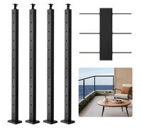 VEVOR Poteau de garde-corps pour câbles, lot de 4, 1067x50,8x50,8 mm, trou horizontal pré-percé, acier inoxydable SUS304, support horizontal courbé, pour main courante, balustrade, noir, 4JZLGZXHS106U