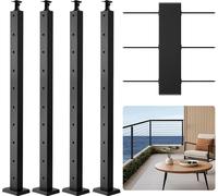 VEVOR Poteau de garde-corps pour câbles, lot de 4, 914x25,4x50,8 mm, trous horizontaux pré-percés, acier inoxydable SUS304, support horizontal courbé, pour main courante, balustrade, noir, 4JZLGZXHS91