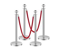 VEVOR Poteau de guidage, 4 pcs, barrière de balisage pour contrôle de foules, avec base creuse, 2 cordes velours rouge et poteaux argentés en acier inox, pour file d'attente en public, hôtel, fête