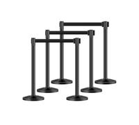 VEVOR Poteau de guidage, 6 pcs, barrière de balisage pour contrôle de foules, avec base creuse, sangle rétractable noire et poteaux noirs en acier au carbone, pour théâtre, fête, mariage, exposition