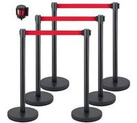 VEVOR Poteau de Guidage 6PCS Avec 200cm Ceinture Rétractable Rouge Pour Aéroport Banque Noir et Rouge