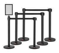 VEVOR Poteau de Guidage 6PCs Barrière de Balisage pour Contrôle de Foules avec 3 Rubans Rétractables pour Délimitation Séparation File d'Attente en Public École Théâtre Hôtel Exposition
