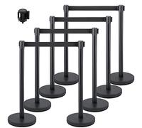 VEVOR Poteau de Guidage, 8 Pcs Poteaux de Séparation avec 2 m Ceinture Noire, Barrière Rétractable Durable Balisage Stable en Acier Inoxydable, pour Hôtel Aéroport Banque Exposition Contrôler Foule