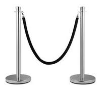VEVOR Poteau de Guidage Séparation Corde Velours 1500cm Pour File Attente Argent 2PCS Argent et Noir