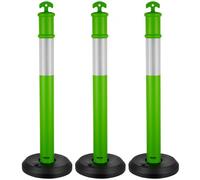VEVOR Poteau de Signalisation 3PCs 114 cm, Balise de Délimitation avec Base Remplissable et Bandes Réfléchissantes, Délinéateur de Circulation pour Contrôle des Foules, Chantier Parking, Vert