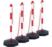 VEVOR Poteau de Signalisation 4PCs Poteau de Délimitation sur Socle Remplissable Hauteur Réglable Cône de Signalisation Longue Chaine 2,4 m pour Contrôle de Circulation Chantier Parking Rouge et Blanc
